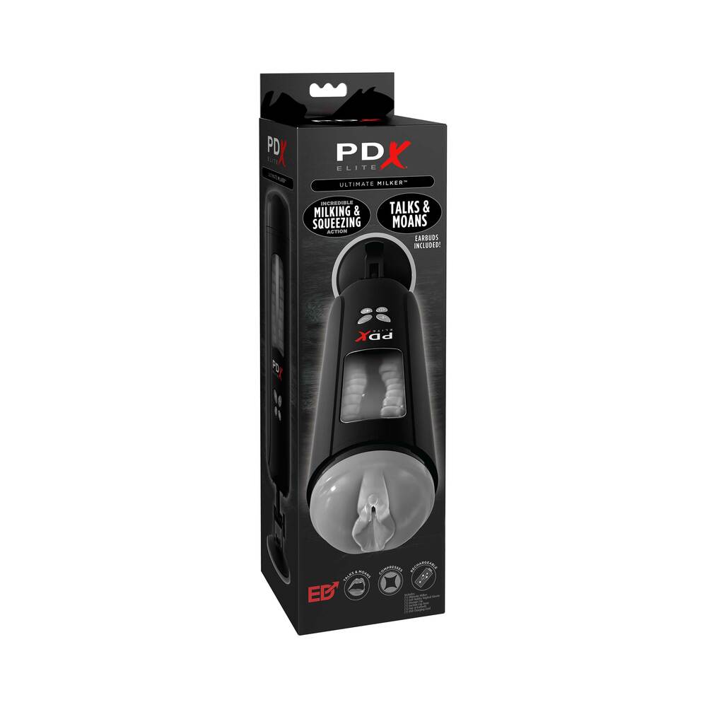 PDX Elite Ultimate Milker Rechargeable Gyrating Suction Stroker With Audio and Hands-Free Suction Cup Clear/Black